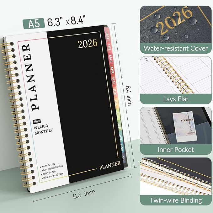 Appointment Book 2026 Planner, Forvencer Daily Weekly & Monthly Calendar Planner (Jan 2026-Dec 2026), 6" x 8", Hourly Agenda Book with 30 Minute Increments, Flexible Cover Planning with Inner Pocket, Organizer Notebook for Office School Supplies, A5, Red
