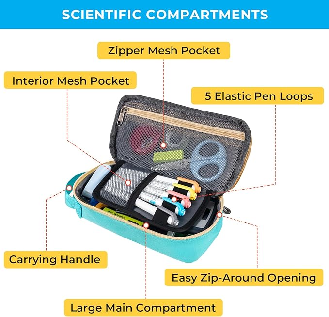 ECHSRT Big Pencil Case, Aesthetic Portable Zipper Pencil Bag with Hidden Pocket, Special Pouch for Men Women Adults, Stationery Organizer Pen Cases for Office Travel, Teal