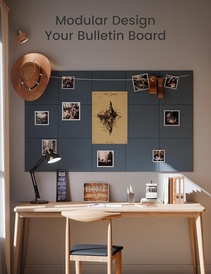 Large Felt Bulletin Board 36" x 24" Cork Board Alternative-6 Pack with 40 Safe Removable Adhesive Tabs, Cork Boards for Walls for Home Office Classroom Pin Board - Deep Charcoal Blue