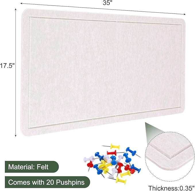 YOKIVE Felt Bulletin Board, 35 x 17.5 -Inch Foldable Decorative Pin Board Self Adhesive Felt Cork Board with 20 Pushpins, Great for Wall, Photo Display, Paste Note, Schedule(Light Camel)