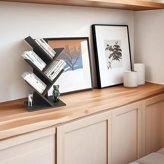 Godferyxin Book Tree Bookshelf, 5-Tier Wood Bookshelf Tree Bookcase for Displaying Books, CDs, Magazines and More at Office, Home or School