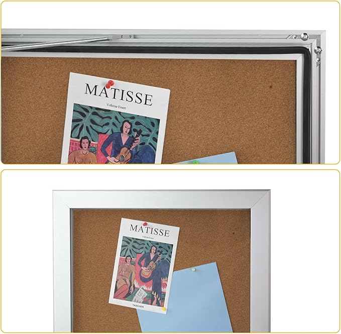 Locking Enclosed Bulletin Board Aluminum Cork Memo Board Wall Mount Noticeboard with Rubber Seal Tamperproof Single Door Display Case for Indoor Or Outdoor Use, 26.8×20 in