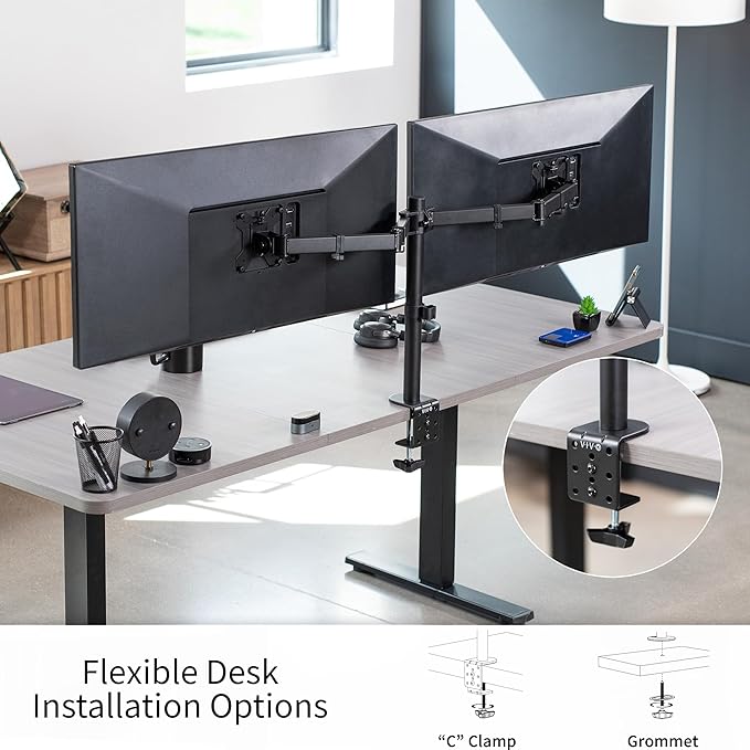 VIVO Dual Ultrawide Monitor Desk Mount, Heavy Duty Fully Adjustable Steel Stand, Holds 2 Computer Screens up to 38 inches and Max 10kg Each, Black, STAND-V038