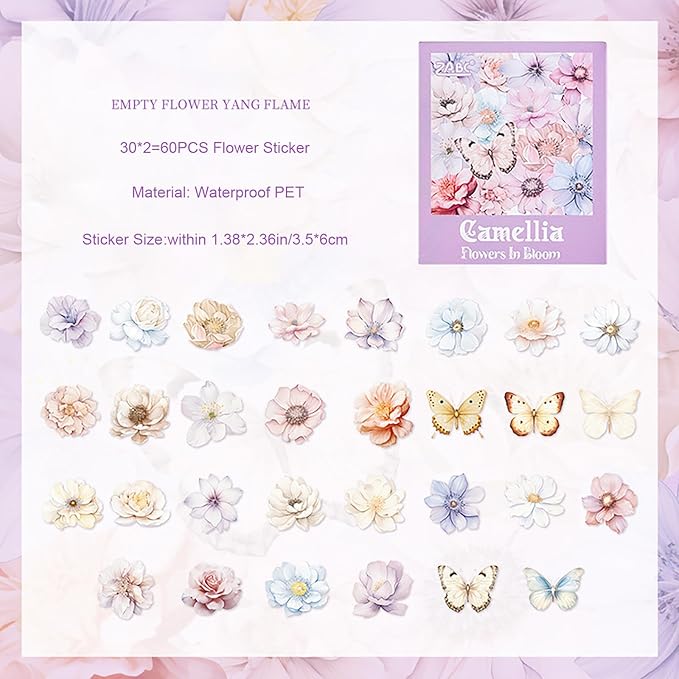 Doraking 60 Pieces Glitter Shiny Flower Stickers for Journaling, Waterproof Decorative Decal for Scrapbooking Supplies Journal Planners Art Crafts Photo Album Decor (Colorful)