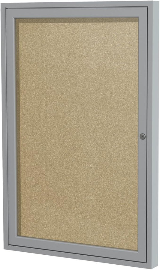 Ghent 24"x18" 1-Door Outdoor Enclosed Vinyl Bulletin Board, Shatter Resistant, with Lock, Satin Aluminum Frame - Caramel (PA12418VX-181), Made in the USA