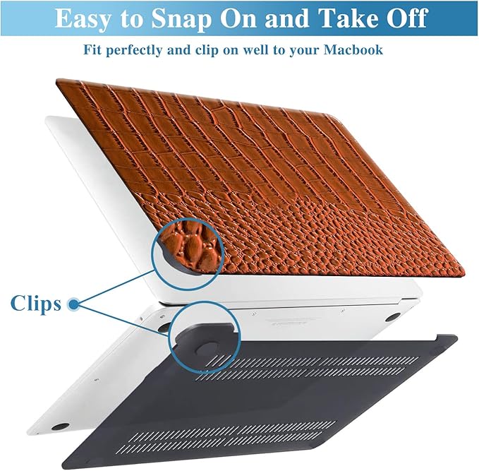 KEROM Compatible with MacBook Pro 16 inch Case 2025-2021 M4 M3 M2 M1 Pro/Max Chip A3403 A3186 A2991 A2780 A2485, Textured Crocodile Skin Aligator Skin PU Leather Hard Shell & Keyboard Cover, Brown