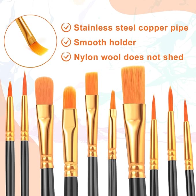 ESRICH Paint Brush Set,6 Packs 60 Pcs Nylon Hair Paint Brushes for Acrylic Painting,Artist Paintbrushes for Acrylic,Oil,Watercolor Painting,Face Nail Art,Paint Brushes for Kids,Black