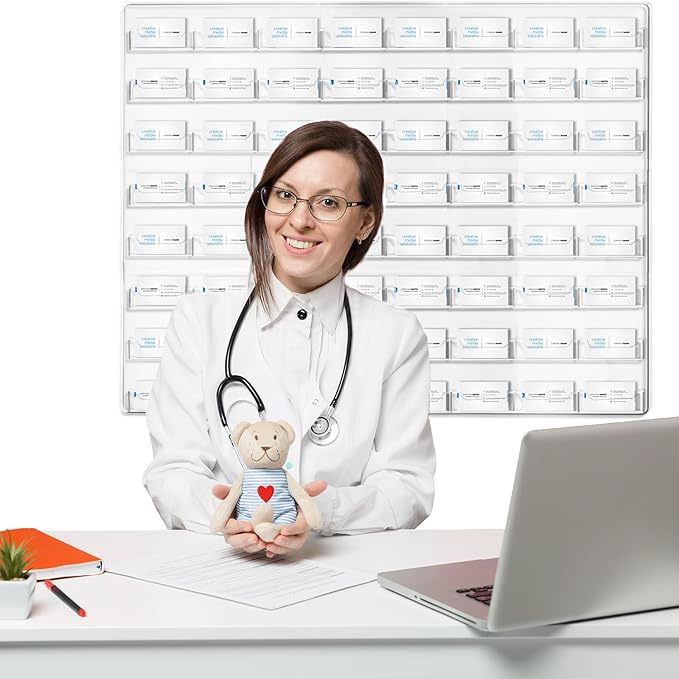 Hillban Acrylic Business Card Holder Wall Mount Clear Sticker Display Rack Multiple Card Holders Clear Acrylic Organizing Sticker Display Stand Pre Drilled(64 Pockets)