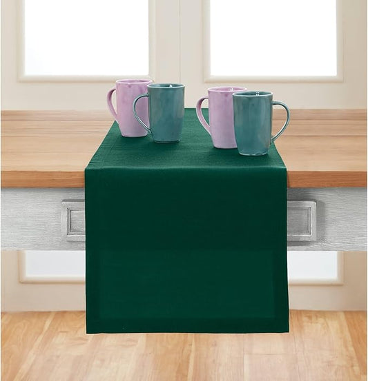 Solino Home Linen Rainforest Green Table Runner 60 Inches - 100% Pure Linen Farmhouse Short Table Runner 14 x 60 Inch Ideal for Dresser and Coffee Tables - Fete - Christmas, Thanksgiving