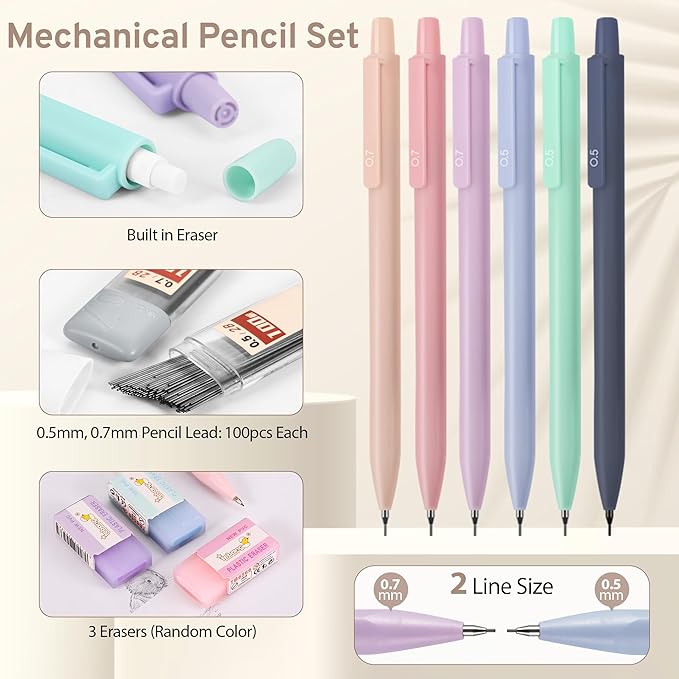DazSirit 62 PCS Aesthetic School Supplies with Foldable Pencil Case, 12 Pastel Highlighters, 4 Erasable Pens, 5 Gel Pens, 6 Mechanical Pencils, Sticky Notes, Complete Stationery Kit for Teens, Pink