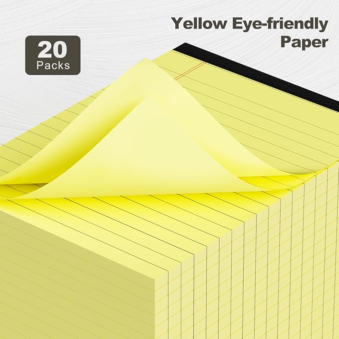 Yellow Legal Pads 4x6 18-Line College Ruled Small Legal Pads 20 Packs of Mini Legal Note Pads Non-Penetrating Paper, Perforated Writing Pad for School, Office, Business