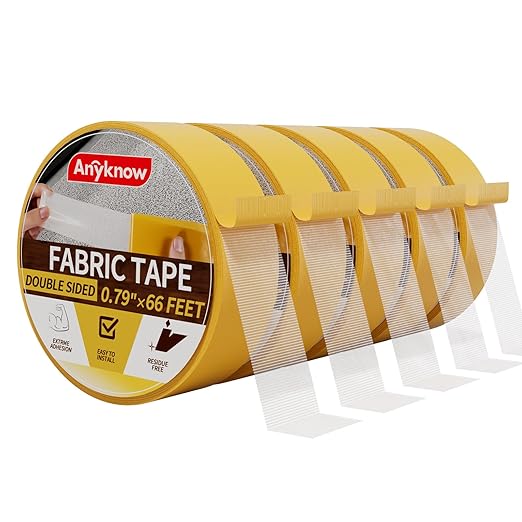 Heavy Duty Double Sided Mesh Tape - Professional Strong Hold Removable Tape for Rug, Carpet, Wall & Clothing, No Residue and No Damage Guaranteed （5 Rolls, 3/4" x 66FT