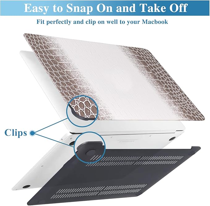 KEROM Compatible with Crocodile MacBook Air 13 Inch Case 2025-2022 M4 M3 M2 A3240 A3113 A2681, Textured Elegant Luxury Aligator Skin Snakeskin PU Leather Hardshell Case & Keyboard Cover, Brown White