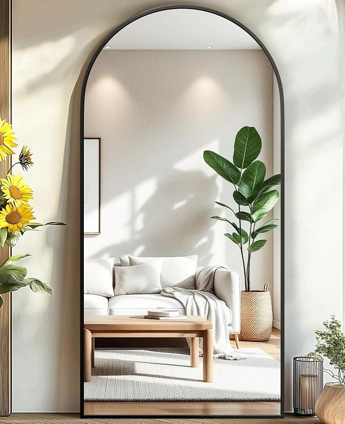 SUNQUEEN 71"×32" Mirror Full Length, Arched Full Length Mirror with Stand, Standing Floor Mirror Wall, Hanging or Leaning Large Full Body Mirrors for Bedroom Living Room (Black)