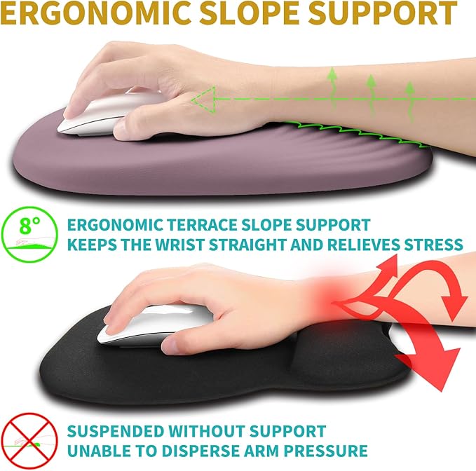 Hokafenle Ergonomic Mouse Pad Wrist Support with Stepped-Wedge Design, Wrist Rest Pain Relief Mousepad Filled with Memory Foam, Carpal Tunnel Mousepad for Wireless Mouse(12x8 inch, Purple)
