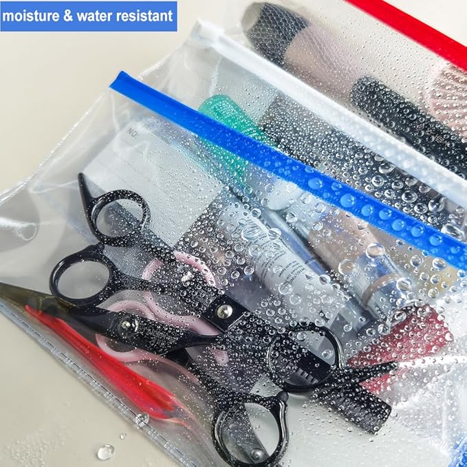 Small Zipper Plastic Envelopes, BOPART 30Pcs Plastic Pouch with Label Pocket, 9x4.7 Inches Clear Pencil Pouch Reusable Money Envelopes, Poly Zip Envelopes for Organizing & Storage