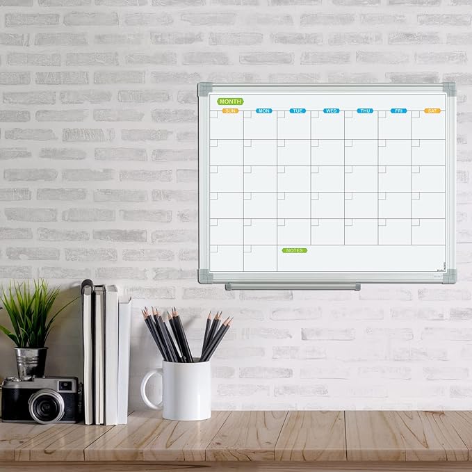 JILoffice Monthly Dry Erase Calendar Whiteboard 15 x 12 Inch, Double Sided Hanging Dry Erase Board/Calendar Board, Silver Aluminum Frame Portable Board for Office Home and School