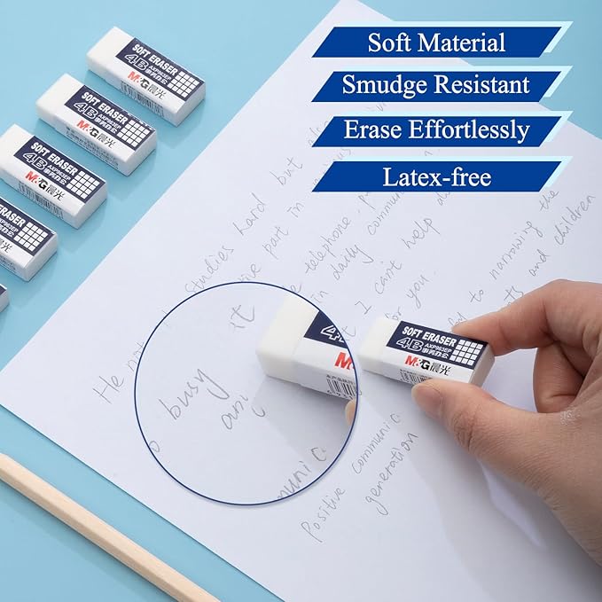 M&G 24 Pack Erasers Pencil Erasers, 4B White Rubber Eraser Rectangular Bulk for Kids School Students Office, Art Erasers for Drawing