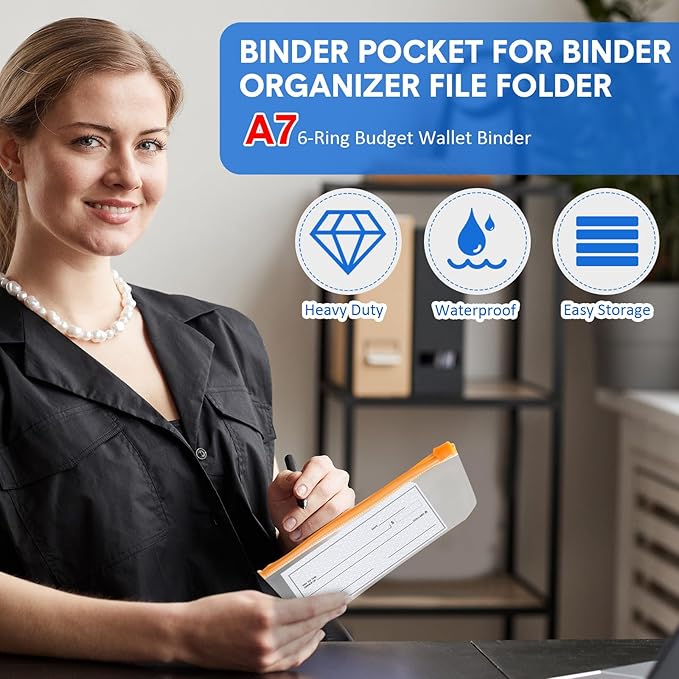 40 Pieces 6 Ring Binder Zipper Pouch, 6 Hole Binder Pockets with Zipper Bulk Binder Folders Plastic Binder Pouch Loose Leaf Bags Waterproof PVC Document Filing Bag(Colorful, A7)