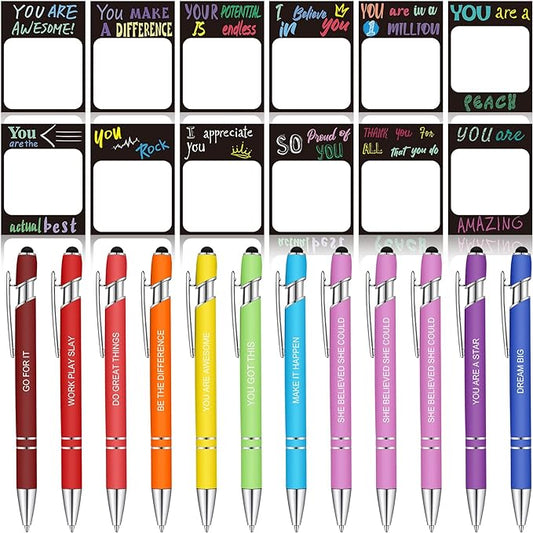 Geyee 24 Pcs Modern Sticky Notes with Funny Pens Fun Notepads for Adults Coworkers Nurse 3 x 4 Inch to Do List Notepads with Sayings Pen for Lab Week Gifts Teacher Office Supplies