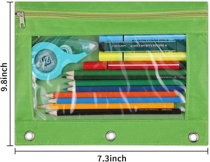 YoeeJob Pencil Pouch for 3 Ring Binder, Zipper Pencil Pouches Bulk, Pencil Case Pouch with Clear Window for Class, School, Office, Green, 24 Packs