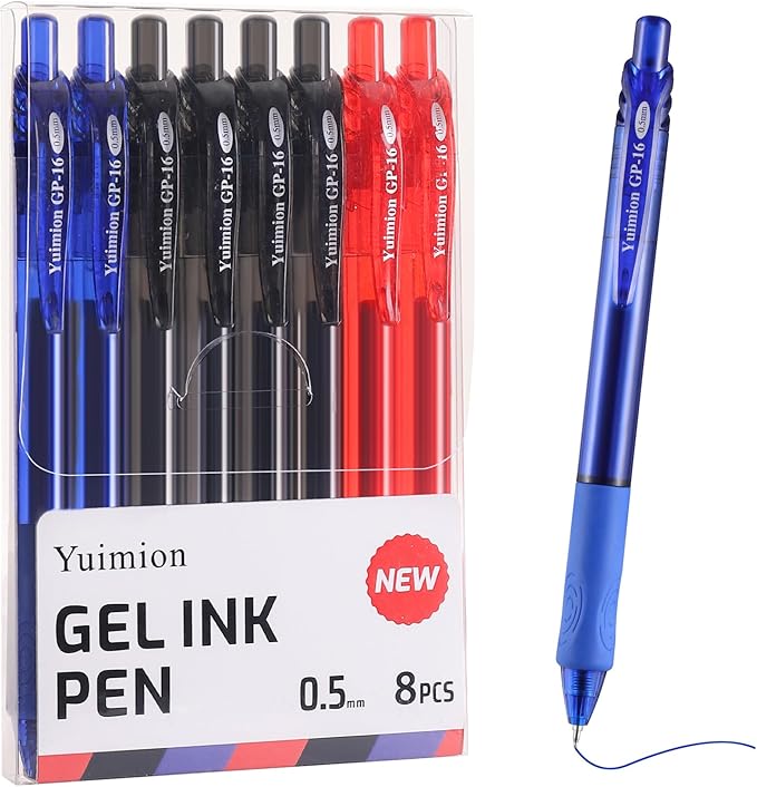 8 Pcs Retractable Gel Pens Fine Point (0.5mm) Rollerball Pens for Smooth Writing (Black&Red&Blue Ink) for Women Men Journaling School and Office Supplies Use…