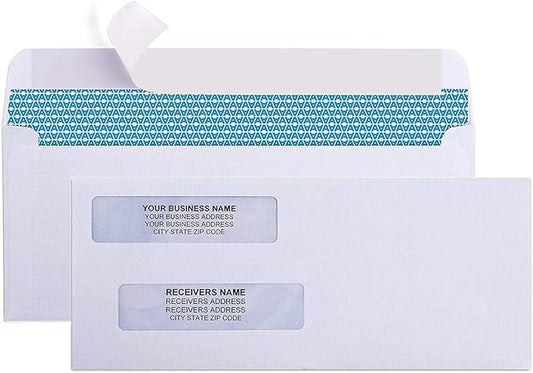 Aimoh #8 Double Window Self Seal Security Envelopes - for Business Checks, QuickBooks & Quicken Checks, Size 3 5/8 x 8 11/16 Inches - Checks Fit Perfectly - Not for Invoices - (30180-CS)