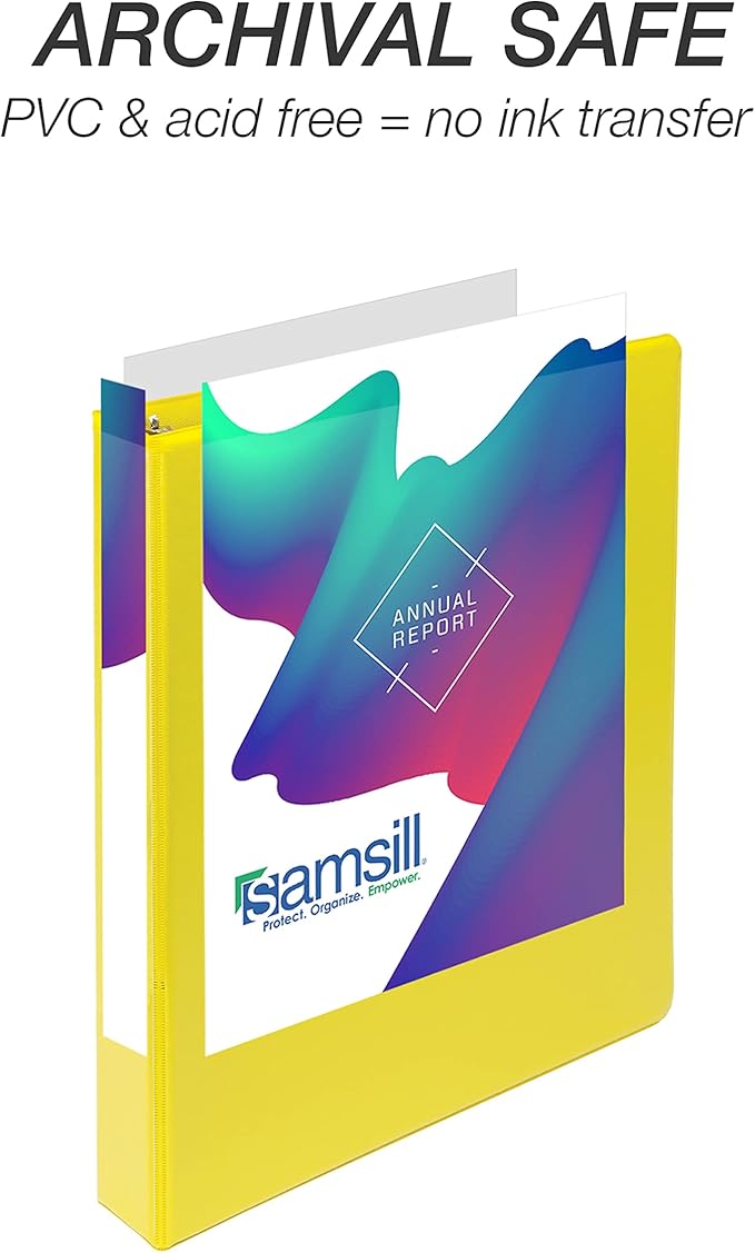 Samsill Durable 1 inch 3 Ring Binder, Made in USA, D Ring Binder, FSC 100% Recycled Chipboard, Yellow, 4 Pack