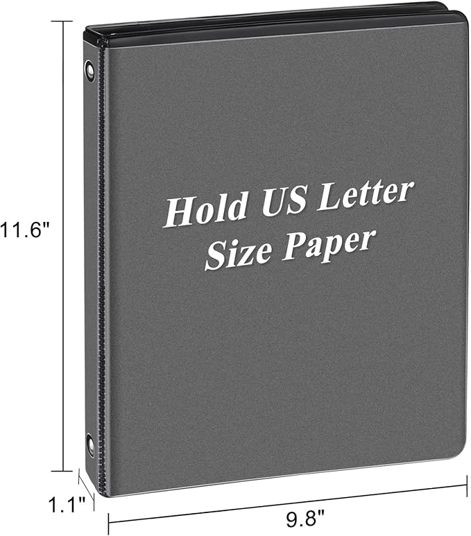 0.5-inch Round Ring Binder, Durable 1/2'' 3 Ring Binder Fit Letter Size Paper, Presentation View Binders, Black,12-Pack