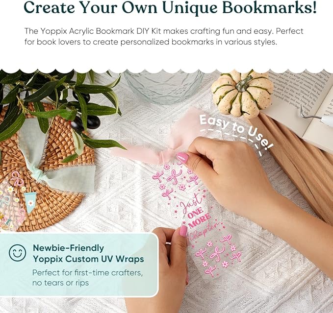 6x2” Acrylic Bookmark Blanks- 20 Set Bookmark Making Kit with 20 UV DTF Stickers About Bow Theme 20 Ribbon 80 Bookish Stickers for DIY Your Crafts Gift for Book Lover