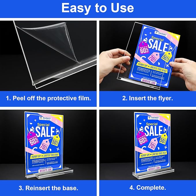 Acrylic Sign Holder 4x6 Inches 24 Pack, Double Sided Clear Display Stand Table Top Sign Paper Holder, Vertical Menu Flyer Holder, Plastic Sign Frame for Stores, Restaurants, Hotels, Office
