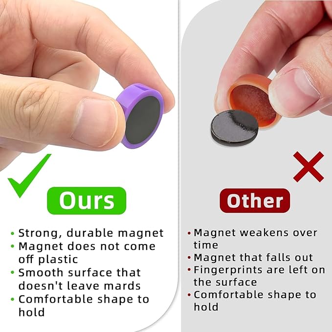 Qualsen Fridge Magnets 50 Pack, Funny Cute Heavy Duty Round Refrigerator for Whiteboard, Locker, Office, Classroom (Black)