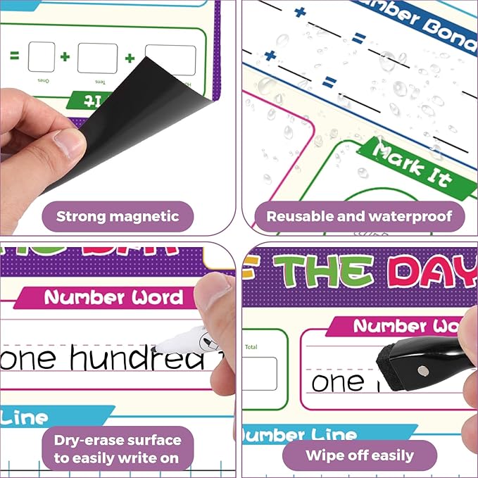 KIKIGOAL 21.5"x17" Magnetic Draw and Write Paper,Dry Erase Handwriting Lined Paper for Classroom Whiteboard, Writing Chart Page Teacher Must Have Homeschool Teaching Supplies (Number)