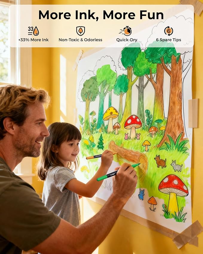 JusArt Markers for Adult Coloring Books No Bleeding, Coloring Markers with Dual Tips, Fine & Brush Pens with Ergonomic Triangle Grip & 33% More Ink, Water-Based Art Drawing Set for Adults, 60 Colors