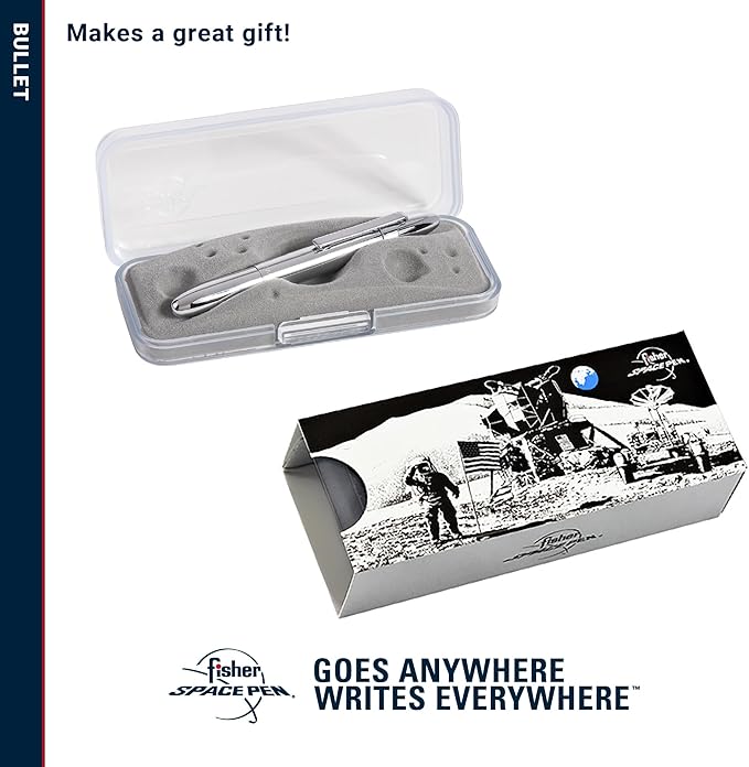 Fisher Space Pen Chrome Bullet Pen, Ballpoint, Brass, Black Ink, Pocket Clip, Gift Box