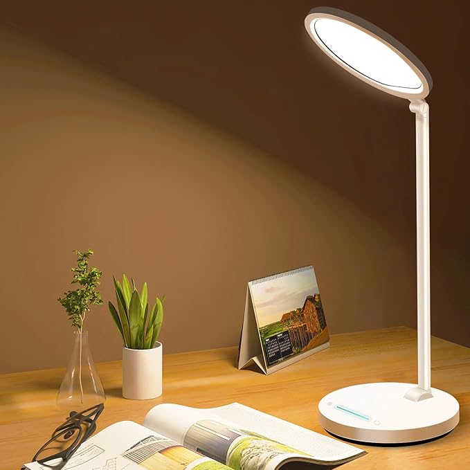 LED Desk Lamp With Swing Arm and Flexible Neck - 3CCT Table Lamp for Home, Office, College Dorm - Tall Lamp With Shade for Children Reading, Study - Eye-Care Touch Control