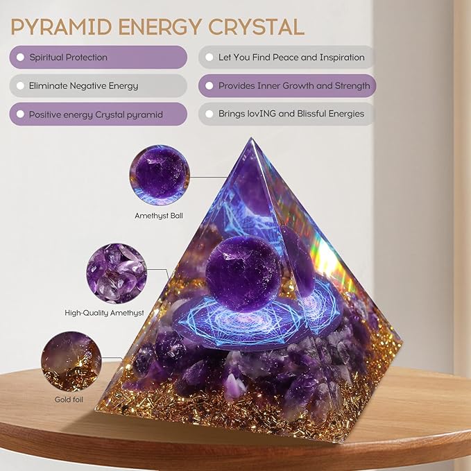 Hopeseed Orgone Pyramid for Positive Energy, Orgonite Amethyst Healing Crystal Pyramids for Reduce Stress Chakra Reiki Healing Meditation Attracts Lucky and Success