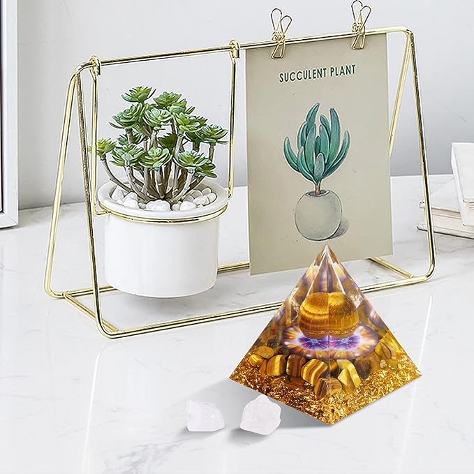Hopeseed Orgone Pyramid for Positive Energy, Orgonite Tiger's Eye Stones Healing Crystal Pyramids for Reduce Stress Chakra Reiki Healing Meditation Attracts Wealth, Prosperity and Success