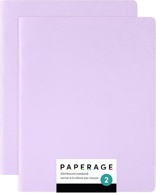 PAPERAGE Soft Cover Lined Journal Notebook, 2 Pack, (Lavender), 100 Pages, Large 7.5 inches x 9.5 inches, College Ruled, Ideal for Note Taking & Travel Journal