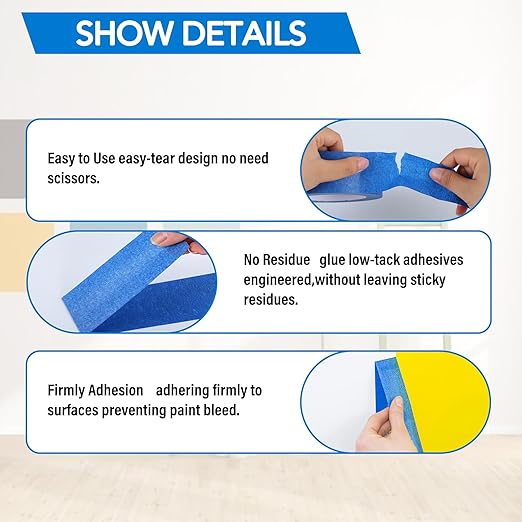 VOISEN 16 Rolls Painters Tape, Blue Painters Tape, 2 Inch Wide (1.85 in x 55 Yds), Masking Tape for Multi-Purpose, Masking Tape Bulk,DIY Artist Craft Arts, Decoration, Drafting, No Residue