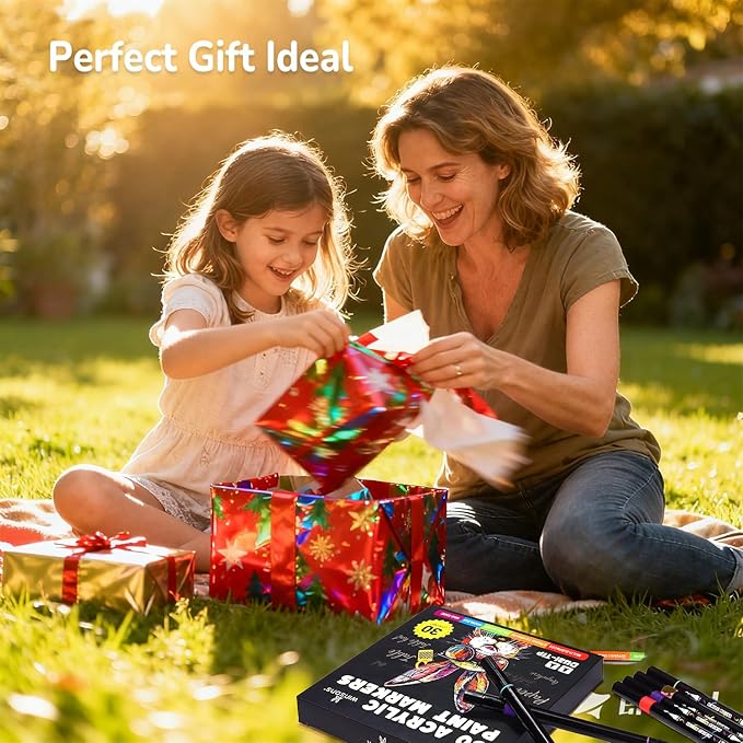 Acrylic Markers, 60 Dual-Tip Paint Pens for Rock Painting, Colouring Books, Mugs, Canvas Shoes, Metal, Scrapbooking - Quick Dry, Brush & Fine, Drawing Markers, Classrooms Must Have