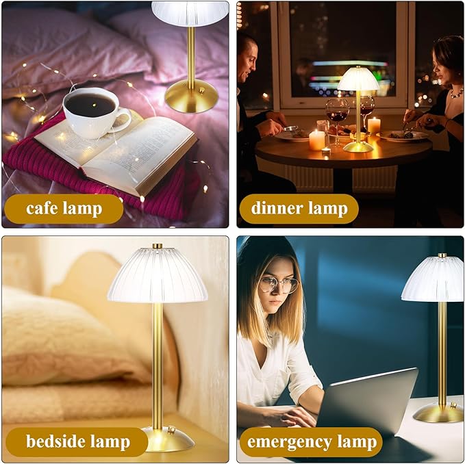 Liliful 6 Pcs LED Portable Cordless Table Lamp Touch Battery Operated Rechargeable Gold Desk Lamp 3 Color Dimmable for Bedroom Living Room Dining (Gold,Mushroom Style)