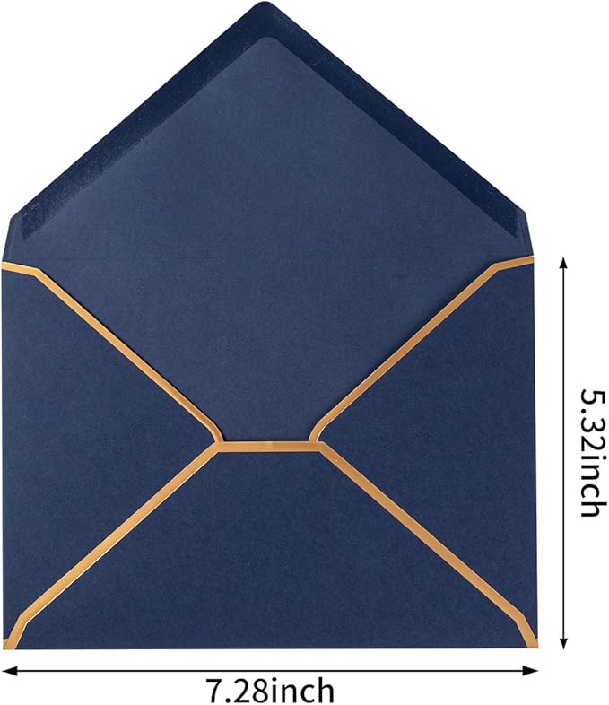 100 Pack Navy Blue A7 Envelopes 5 x 7 Card Envelopes V Flap with Gold Border for Office, Wedding Gift Cards, Invitations, Graduation, Baby Shower, Parties (5.32 x 7.28 Inches, Navy Blue)