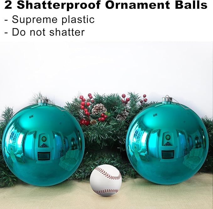 Teal 8.0" Extra Large Christmas Ornaments - Christmas Tree Decoration Balls Shatterproof Hanging Shiny Balls for Birthday Holiday Wedding Decorations Set of 2pcs