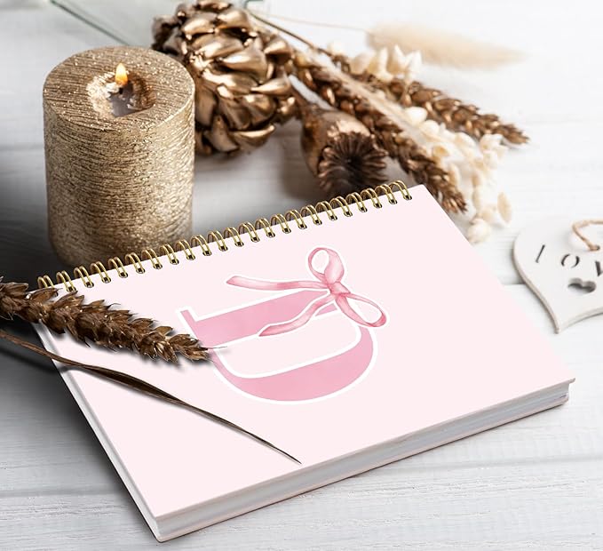 Coquette Trendy Preppy Pink Bow Spiral Notebook,Initial D Journal Personalized Teen Girl Gifts,Monogrammed Gifts for Women Teen Girl,College Ruled Hardcover Spiral Notebook 5.5 x 8.3
