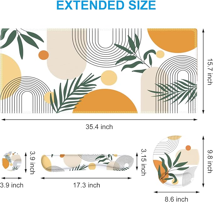 iCasso Mouse Pad and Keyboard Wrist Rest Set, 4in1 XXL Large Mousepad +Keyboard Pad+Mouse Wrist Rest+Coaster with Wrist Support, Ergonomic Desk Pad Mat for Home Office Table Computer-Elm Leaf