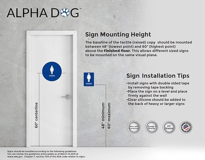 ALPHA DOG ADA SIGNS Men's Women's Restroom Sign Bundle 6x9 inch ADA Compliant Business Wall Mount Indoor Outdoor Easy Install USA Made (Blue)