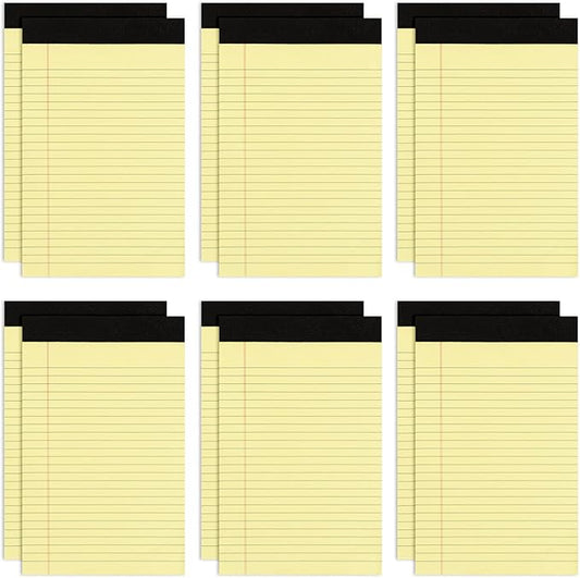Goefun 12 Pack Yellow Note Pads 5x8, Small Legalpads 5x8 Yellow for Office, Perforated College Ruled Writing Pads - 30 Sheets Samll Notepad