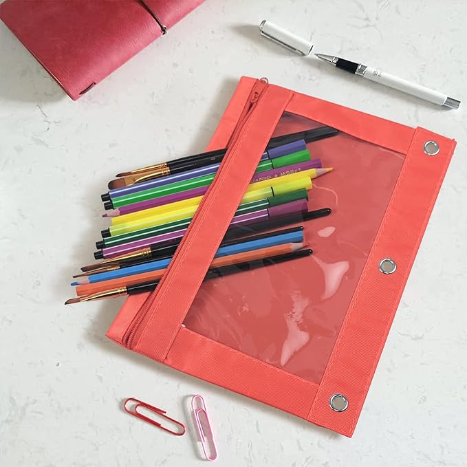 YoeeJob Pencil Pouch for 3 Ring Binder，Zipper Pencil Pouches Bulk，Pencil Case Pouch with Clear Window for Class, School, Office, 6 Colors-24 Packs