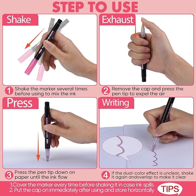 24 Pack Double Line Outline Markers, Squiggles Shimmer Markers Set, Self Outline Metallic Glitter Marker Pens for Christmas,Art, Drawing, Writing, Greeting Cards, DIY, Scrapbook, Easter Eggs